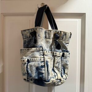 Denim Shoulder Bag with Black Accents